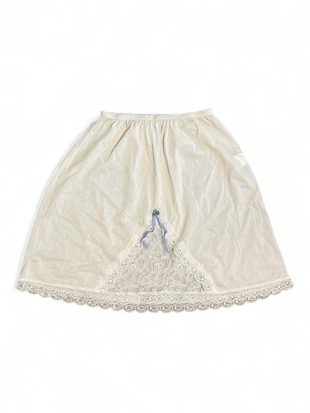 Women’s Vintage Queensbury White Sheer Slip Skirt with Lace Trim Size 12